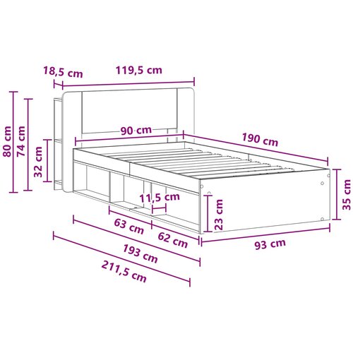  Okvir kreveta s pohranom Bijela 90 x 190 cm Konstruirano drvo Slike