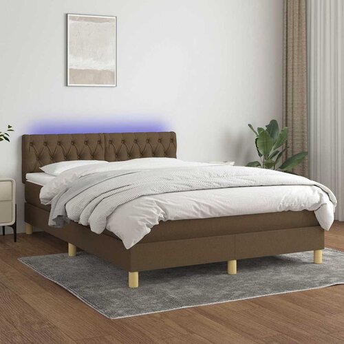  Krevet box spring s madracem LED tamnosmeđi 140x190 cm tkanina Cijene