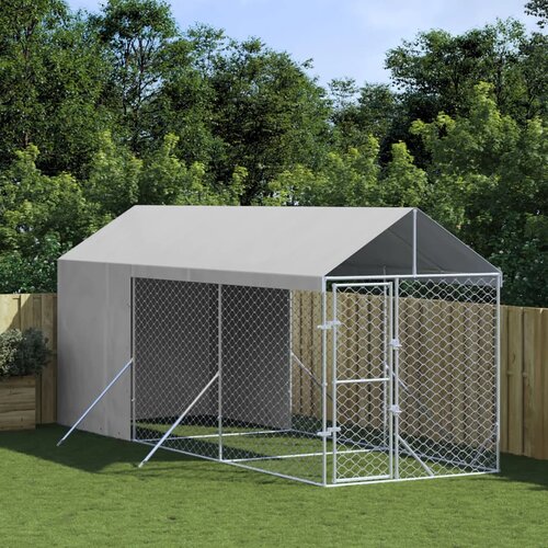VidaXL Vanjski kavez za pse s krovom srebrni 2x6x2,5 m pocinčani čelik Slike