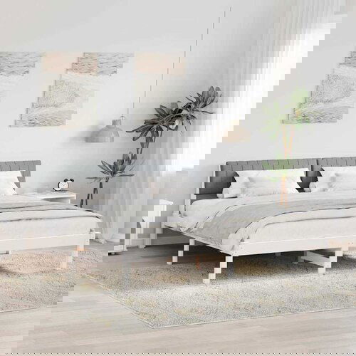 vidaXL Kovinska posteljna konstrukcija z vzglavjem Bela in svetlo siva Cene