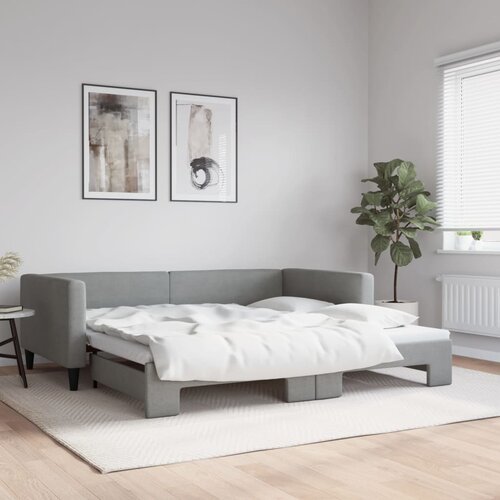 VidaXL Izvlečna dnevna postelja svetlo siva 100x200 cm blago Slike