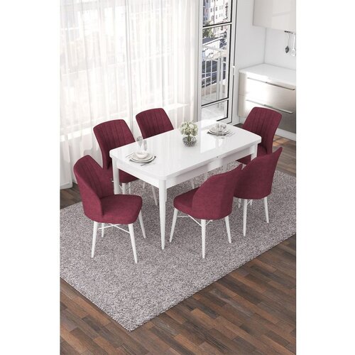 Hanah home nef - white, burgundy whiteburgundy extendable dining table & chairs set (7 pieces) Cene