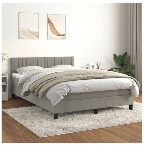  Box spring postelja z vzmetnico svetlo siva 140x200 cm žamet Cene