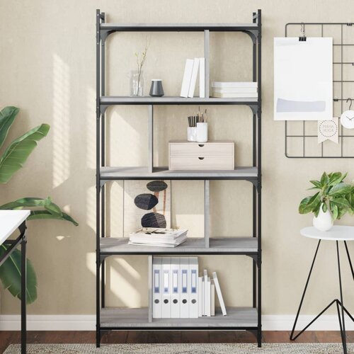  Regal za knjige s 5 razina siva boja hrasta 76x32x158 cm drveni Cijene