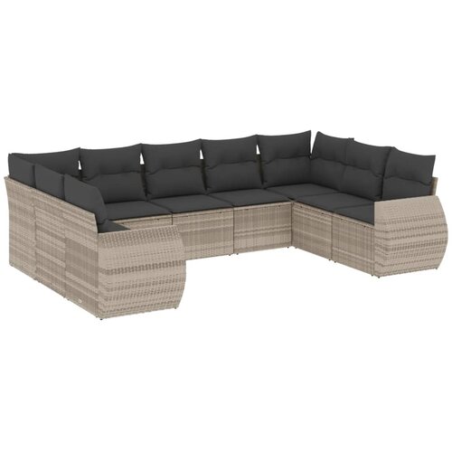  9-dijelni set vrtnih sofa od poliratana s jastucima svjetlosivi Slike
