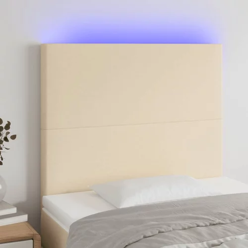 vidaXL LED posteljno vzglavje krem 90x5x118/128 cm blago