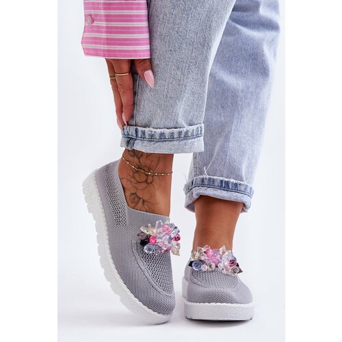 Kesi Womens Slip-on Sneakers with Stones Grey Simple Cene