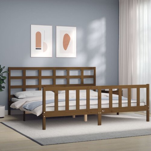 VidaXL Posteljni okvir z vzglavjem medeno rjav 200x200 cm trden les Slike