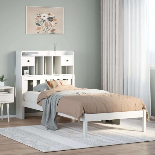 vidaXL Krevet s regalom za knjige bez madraca bijeli 90x200cm borovina Cijene