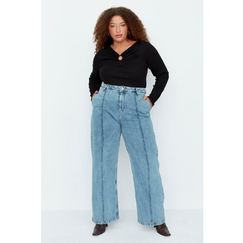 Trendyol Curve Blue High Waist Wideleg Jeans Slike