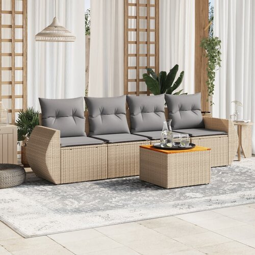 VidaXL 5-dijelni vrtni set sofa s jastucima bež od poliratana Slike