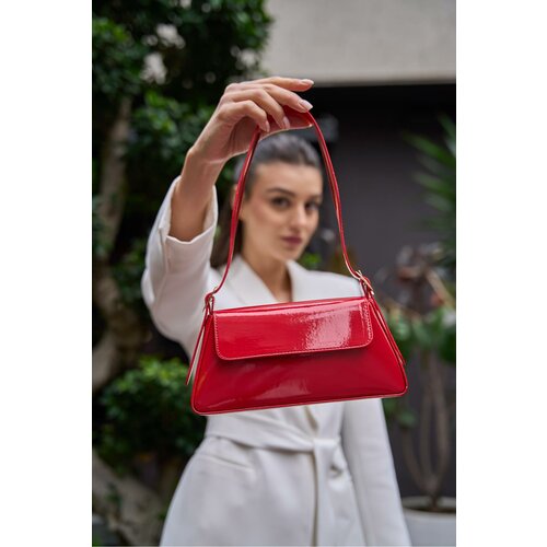Madamra Red Patent Leather Women's Alba Simple Design Women's Clamshell Handbag - Slike