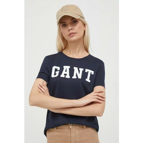 Gant Bombažna kratka majica ženski, mornarsko modra barva