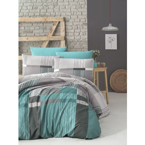  estela - turquoise turquoisewhitegreygreen ranforce double quilt cover set (es) Cene