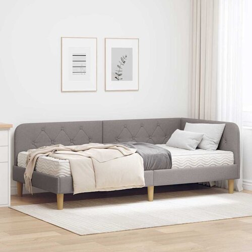 vidaXL Kotna postelja z vzmetnico z vzglavjem Taupe 90 x 200 cm blago Cene