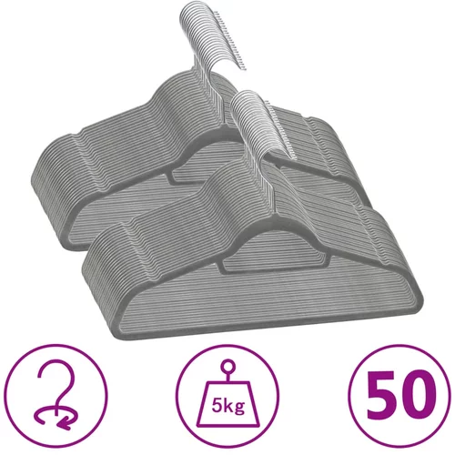 vidaXL 50-dijelni set vješalica za odjeću protuklizni sivi baršunasti