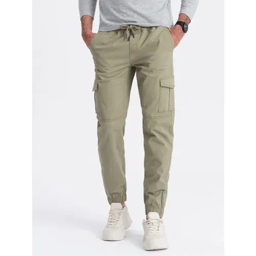 Ombre Men's JOGGERS pants with zippered cargo pockets - khaki