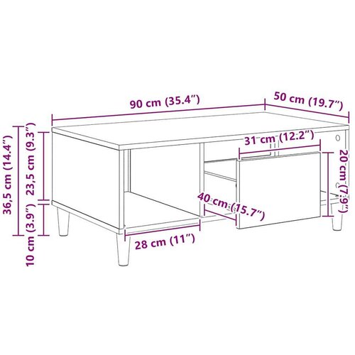  Stolić za kavu Staro drvo 90 x 50 x 26.5 cm Konstruirano drvo Slike