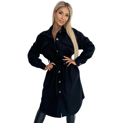 NUMOCO Warm women's coat with pockets, buttons and tie at the waist