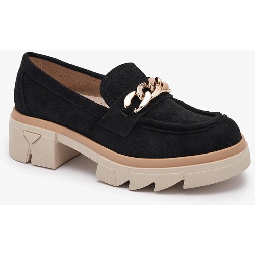 Resti Eco-suede moccasins with gold embellishment in black Zaffix- Footwear Cene