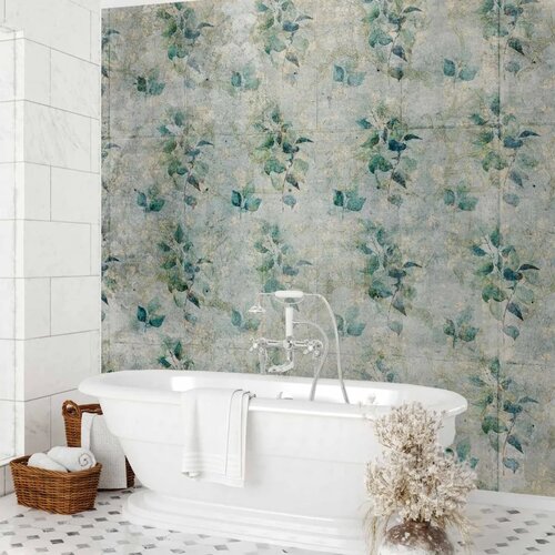  Foto tapeta - Mint tones - green leaf bouquets on a retro patterned background 400x280 Slike
