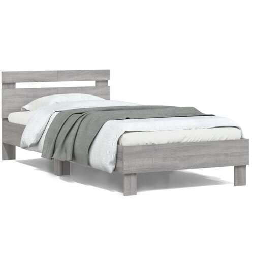 vidaXL Posteljni okvir z vzglavjem siva sonoma 100x200 cm inž. les Cene