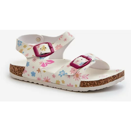 Kesi Children's sandals with flowers and buckles white Memoria