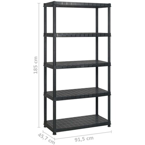 VidaXL Regal s policami 5-nadstropni črn 366x45,7x185 cm plastika Slike