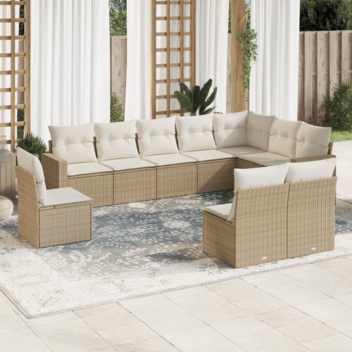 vidaXL 10-dijelni set vrtnih sofa s jastucima bež od poliratana Cijene