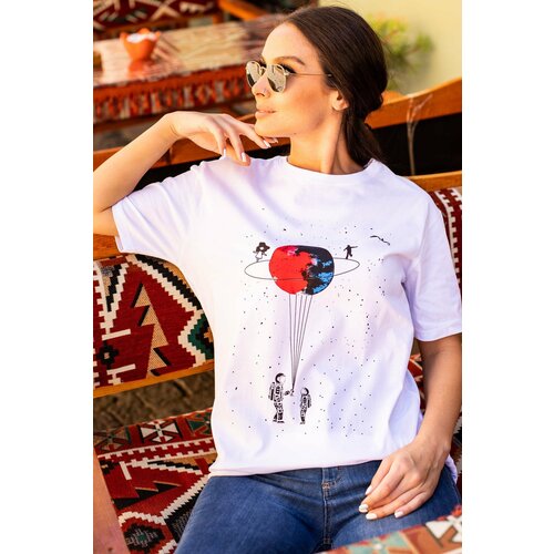 armonika Women's Ecru Saturn Printed T-Shirt Slike