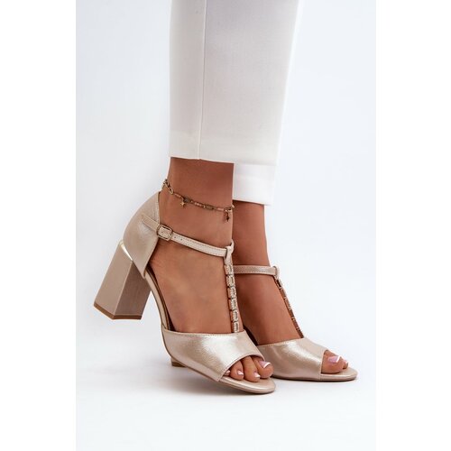 Kesi High-heeled suede sandals with rhinestones, gold Aniya Slike