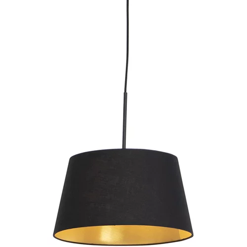 QAZQA Viseča svetilka z bombažnim odtenkom črna z zlatom 32 cm - Combi