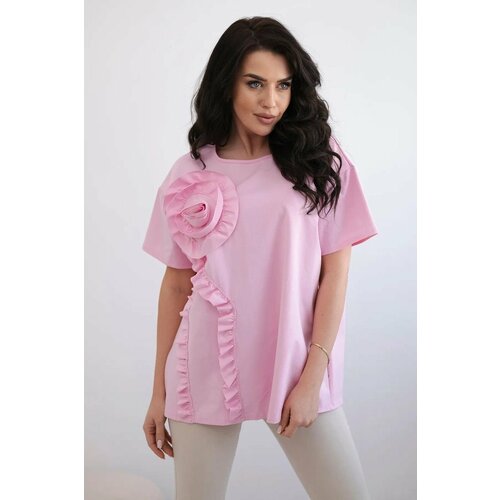 Kesi New punto blouse with decorative flower in light pink color Slike