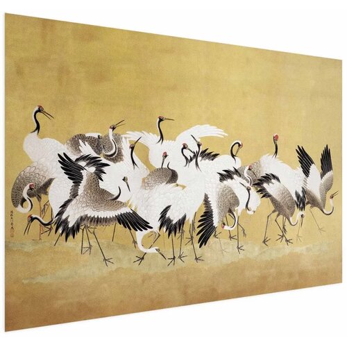  Plakat Japanese Cranes - a flock of birds against a golden background based on the painting of Ishida Yūtei 90x60 Cijene