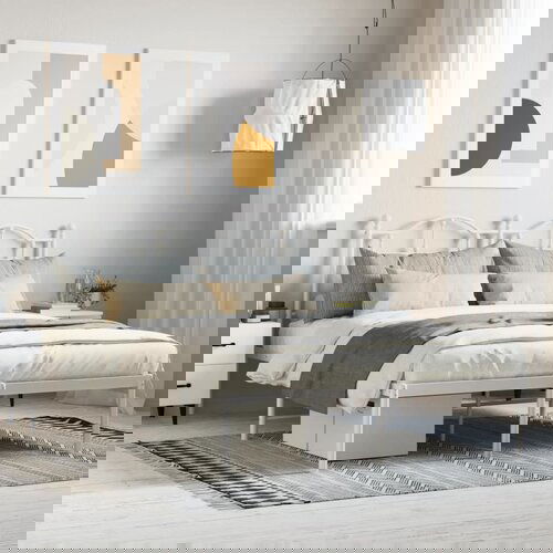 VidaXL Metalni okvir za krevet s uzglavljem bijeli 135x190 cm Slike