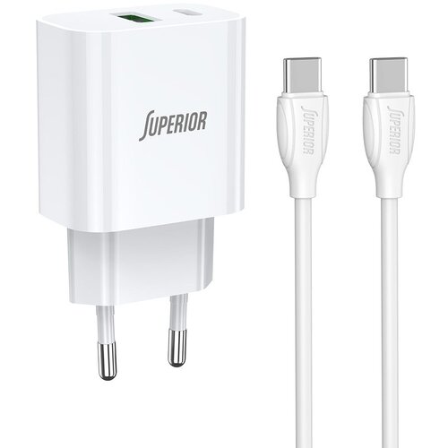 Superior kućni punjač SU-P102 20W USB A+Type C sa Type C na Type C kablom/ bela Cene