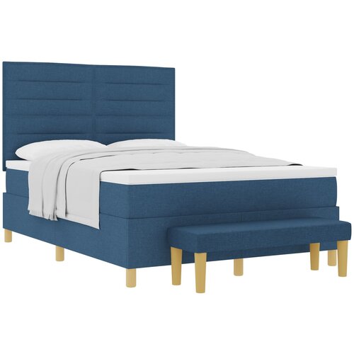 vidaXL Box Spring Krevet s Madracem i Klupom Plava 160x200 cm Tkanina Cene
