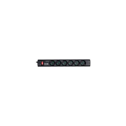 Eaton Protection Strip 6 DIN, 10A, 2500W Input: Schuko, Outputs: (6) Schuko Power Cord Lenght 1m Over voltage protection On/Off Slike