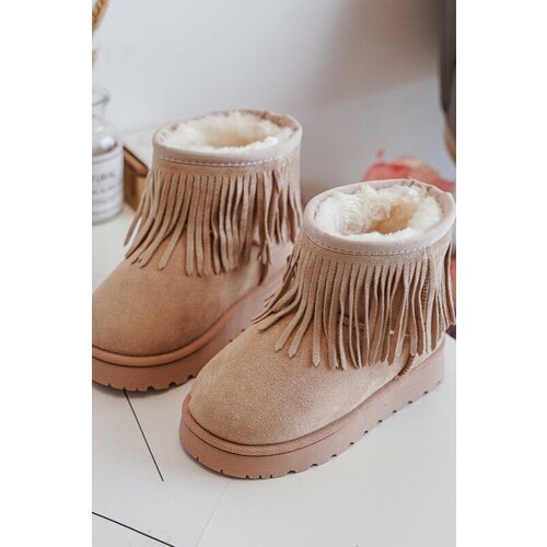 Kesi Insulated children's snow boots with decorative fringes Beige Nimia Slike