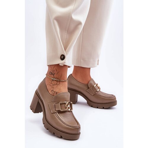 LEMAR Elegant Heeled Shoes With Decoration Dark Beige Harmell Cene