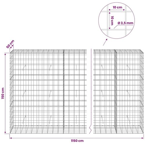  Gabion s žicom debljine 3 5 mm i mrežom 10x10 cm 1150x50x150 cm - 50 cm 150 cm 1150 cm Slike