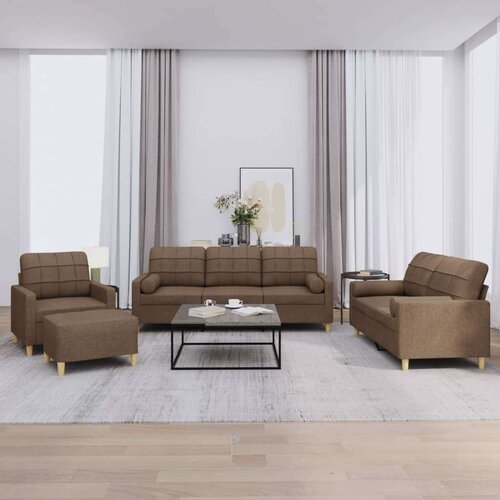  4-dijelni set sofa s jastucima smeđi od tkanine Cijene