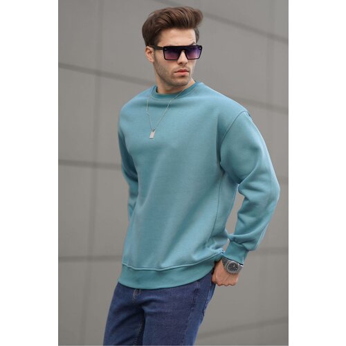 Madmext Men's Pale Blue Crew Neck Oversize Raised Basic Sweatshirt 6048 Slike