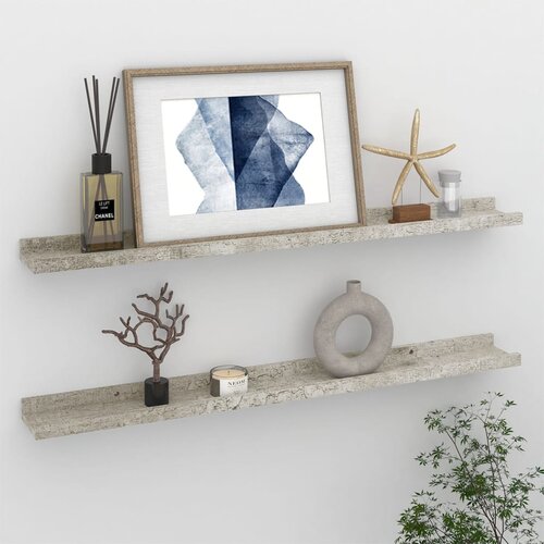 VidaXL Stenska polica 2 kosa betonsko siva 80x9x3 cm Slike