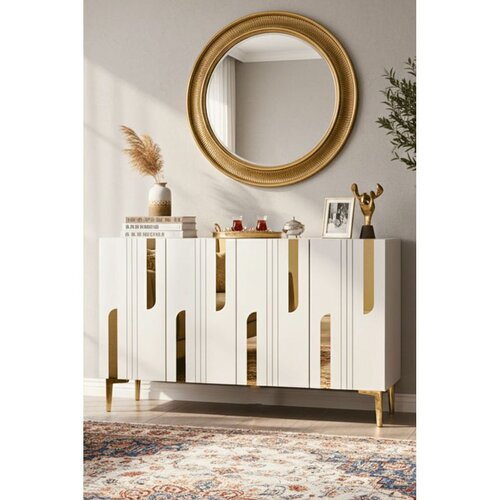 Hanah home komoda Nota 120, 120 cm, bela / zlatna Cene