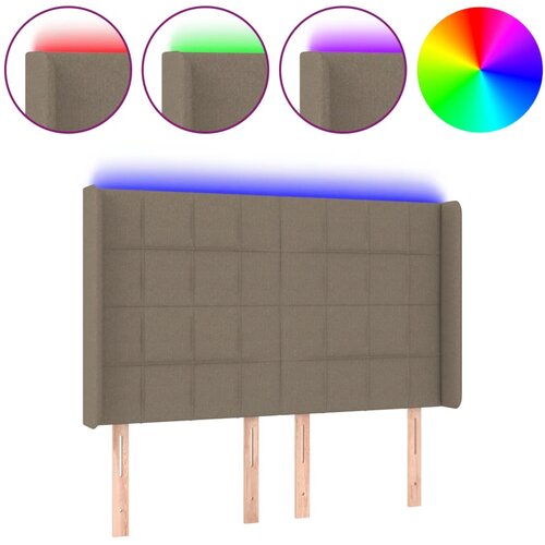  LED uzglavlje smeđesivo 147 x 16 x 118/128 cm od tkanine Slike