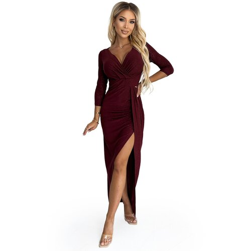 Numoco Shiny dress with neckline and slit Cene