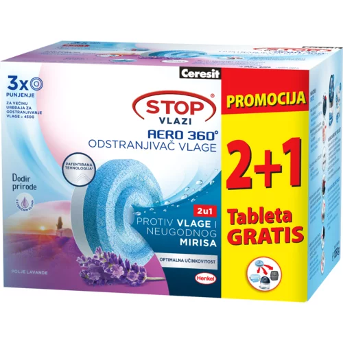 Ceresit Tablete za odstranjevalec vlage Henkel Cresit STOP vlagi, AERO 360 (2 x 450 g + 1 tableta gratis z vonjem sivke)