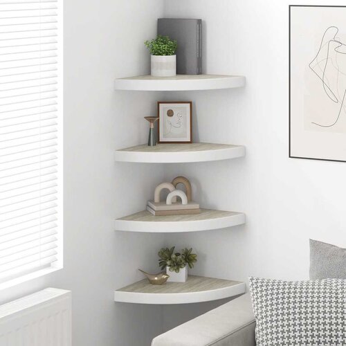  Kutne zidne police 4 kom boja hrasta i bijele 35x35x3,8 cm MDF Slike