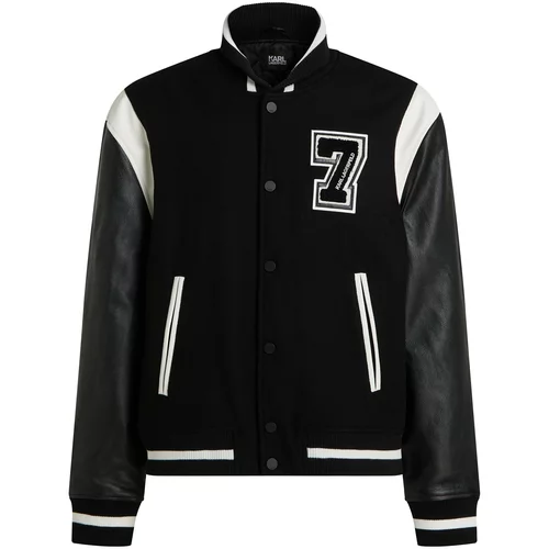 Karl Lagerfeld Prijelazna jakna 'Varsity' crna / bijela